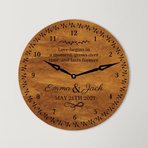 Personalized wedding gift For Couple, Custom Wedding clock gift, New Family name clock, 1st anniversary clock, Wooden clock for couple