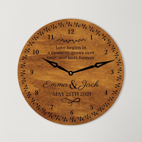 Personalized wedding gift For Couple, Custom Wedding clock gift, New Family name clock, 1st anniversary clock, Wooden clock for couple