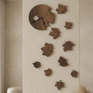 Orologio da parete a forma di foglia d'acero, orologio a forma di foglia in legno, decorazione murale a tema natura, orologio da parete in compensato, decorazione botanica per la casa, arte murale rustica, decorazione murale autunnale per la casa