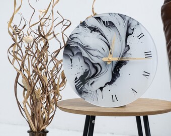 Epoxy resin clock, Luxury wall clock, Abstract wall clock, Marble wall clock, Crystal print wall clock, White wall clock, Resin wall clock