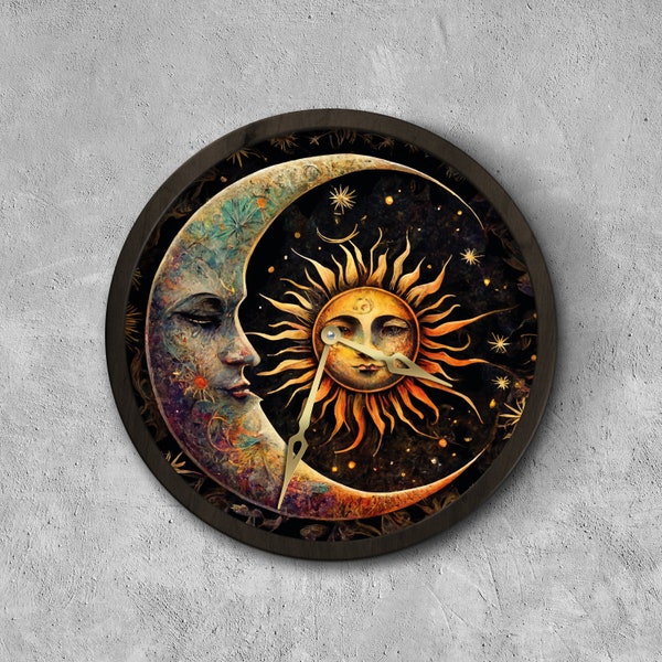 Horloge murale soleil et lune, horloge soleil lune, horloge murale céleste, horloge murale lunatique, horloge murale décorative moderne, horloge lunaire, horloge solaire