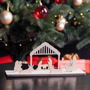 Wood nativity scene Wood nativity cutout, Manger scene decor, Christmas nativity set, Nativity figurines, Candle nativity scene