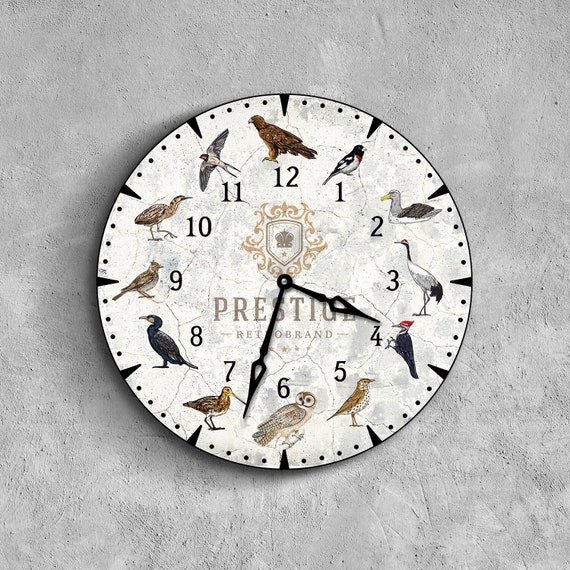 Audubon clock, Birds wall clock 12 Inch, Retro wall clock, Vintage wall clock, Botanical wall clock, Bird lover gift, Birdwatching gift