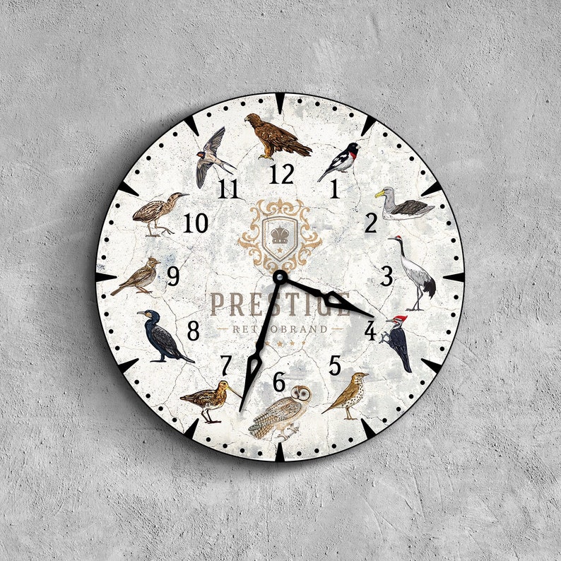 Audubon clock, Birds wall clock 12 Inch, Retro wall clock, Vintage wall clock, Botanical wall clock, Bird lover gift, Birdwatching gift image 1