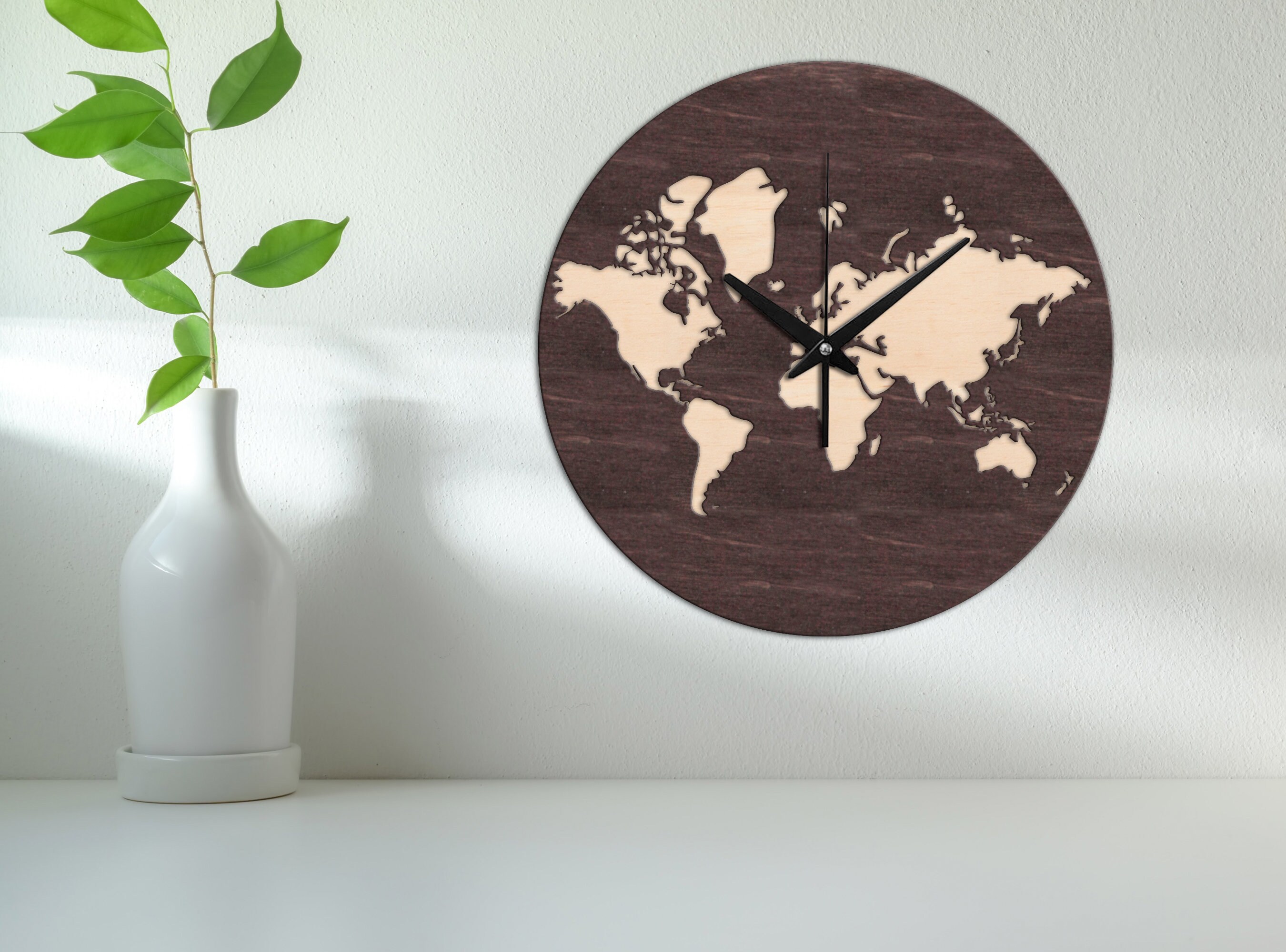 World Map Wall Clockworld Map Wall Decorwooden Wall Etsy