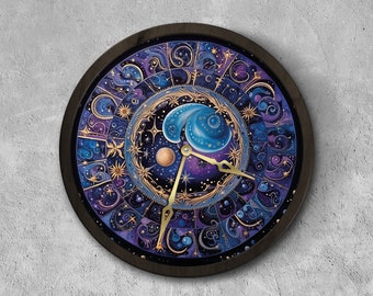 Zodiac clock, Constellation wall clock, Horoscope clock, Astrology clock, Celestial wall clock, Unique wall clock, Esoteric wall decor