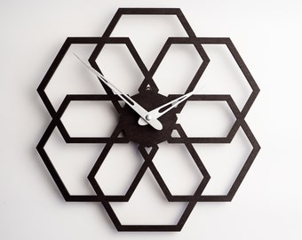 Wall clock geometric,Unique wall clock for living room,Geometric wood clock,Wooden clock for wall,Modern wall clock decor