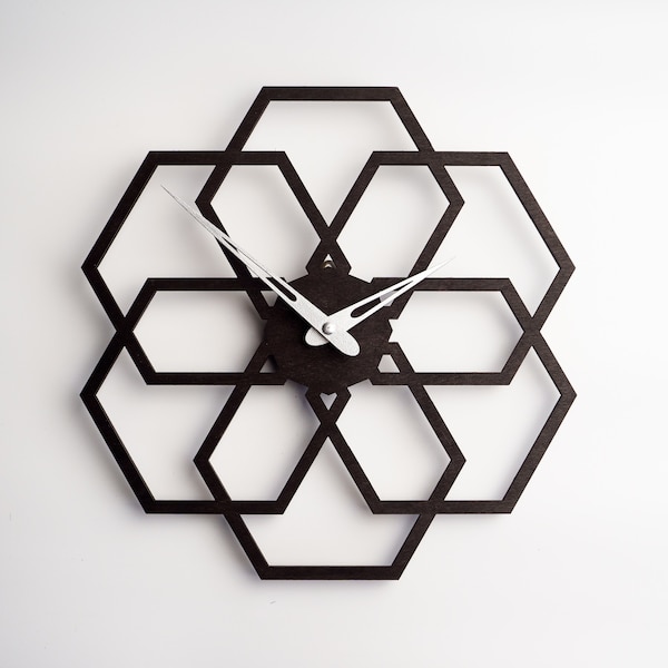 Wall clock geometric,Unique wall clock for living room,Geometric wood clock,Wooden clock for wall,Modern wall clock decor