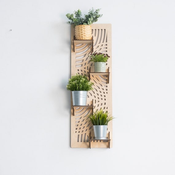 Wall plant shelf with stand, Wall plant holder, Shelves for plants wall, Geometric wood wall shelf, Plant rack indoor, Wall planter indoor