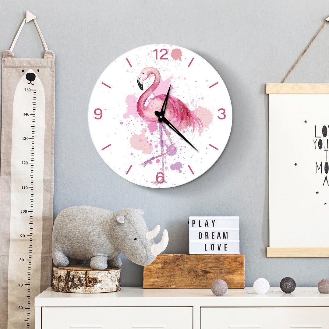 Flamingo Wall Clock Girls Wall Clock Bird Clocks Kids Wall Etsy
