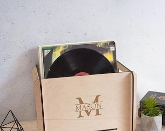 Caja para guardar discos, Caja para guardar discos, Caja para guardar discos de vinilo, Caja para guardar discos de vinilo, Organizador de discos de vinilo, Caja de madera para guardar discos