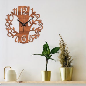 Tree wall clock,Tree wood wall art,Tree wood clock,Wood wall clock,Wooden wall clock,Kitchen wall clock image 3