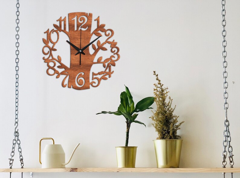 Tree wall clock,Tree wood wall art,Tree wood clock,Wood wall clock,Wooden wall clock,Kitchen wall clock image 3