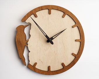 Woodpecker clock,Woodpecker wood clock,Decorative wall clock,Wood wall clock,Wooden wall clock