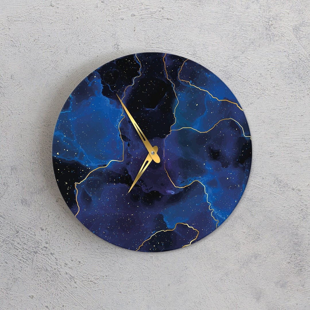Navy Blue Wall Clock Marble Wall Clock Beautiful Wall Clock Etsy
