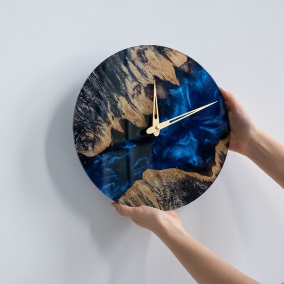 Resin wall clock, Epoxy wall clock, Modern wall clock, Clock nautical, Large wall clock, Ocean wall clock, Wood wall clock, Unique clock