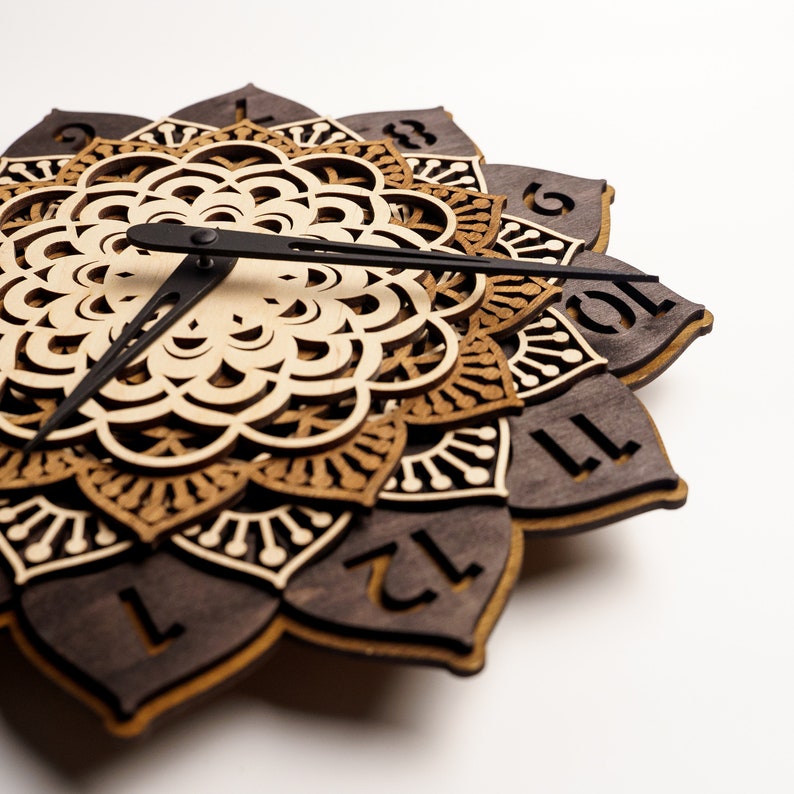 Väggklocka mandala, Yoga väggkonst, Yoga väggdekor, Mandala träklocka, Mandala väggklocka, Träväggklocka, Träväggklocka bild 9
