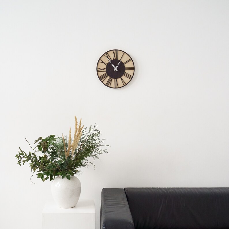 Roman numerals wall clock,Wooden wall clock,Latin numbers wall clock,Modern wall clock,Round wooden clock,Wall clock with numbers image 8