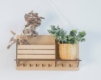 Estante con ganchos para entrada, Organizador de entrada, Porta correo y llaves, Estante con gancho para llaves, Colgador de llaves de madera, Estante de entrada de madera, Ganchos de pared modernos