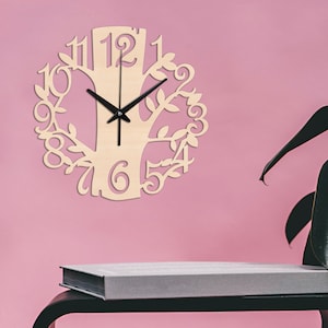 Tree wall clock,Tree wood wall art,Tree wood clock,Wood wall clock,Wooden wall clock,Kitchen wall clock image 2