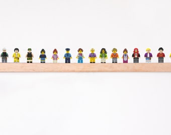 Stojak na minifigurki, Półki na minifigurki, Szyny ścienne, Drewniany stojak ekspozycyjny, Uchwyt na minifigurki, Półka ekspozycyjna na minifigurki