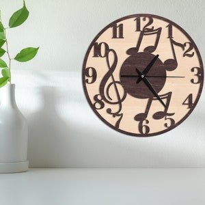 Music wall clock, Music note clock, Music note wall decor, Wall clock music theme, Jazz clocks, Clock for musician, Unique wall clock