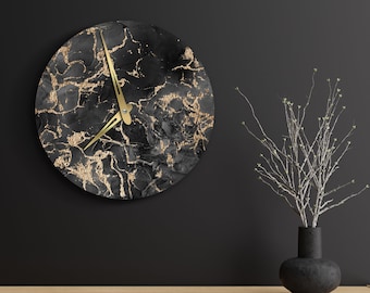 Black and gold wall clock, Marble wall clock, Resin wall clock, Luxury wall clock, Design wall clock, Oversized wall clock modern
