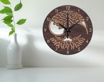 Mandala tree of life clock,Yin yang wall clock,Tree of life wall clock,Tree of life wall art wood,Wood wall clock,Wooden wall clock