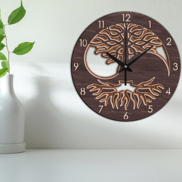 Mandala tree of life clock,Yin yang wall clock,Tree of life wall clock,Tree of life wall art wood,Wood wall clock,Wooden wall clock