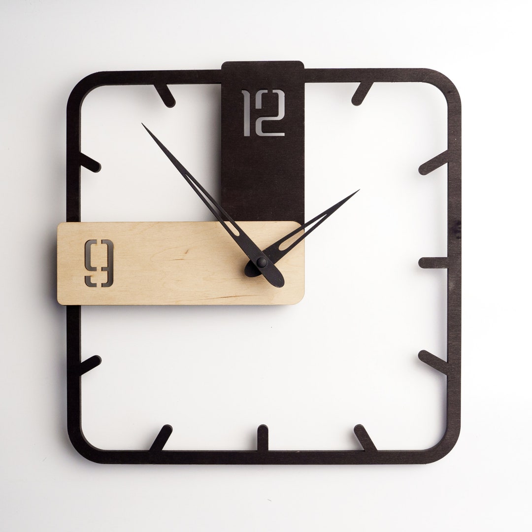 Square Wood Wall Clock, Minimalist Wall Clock, Nordic Wall Clock