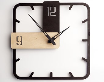 Square Wood Wall Clock, Minimalist Wall Clock, Nordic Wall Clock, Stylish Wall Clock, Square Wooden Clock, Stylish Wall Clock, Large Clock