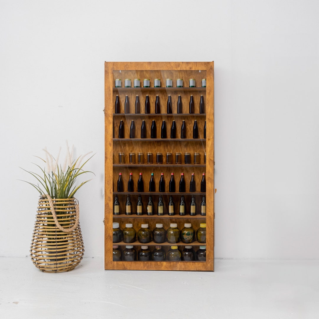 Shot Glass Display Case With Door, Shot Glass Shelf, Shot Glass Holder With Door, Shot Glass