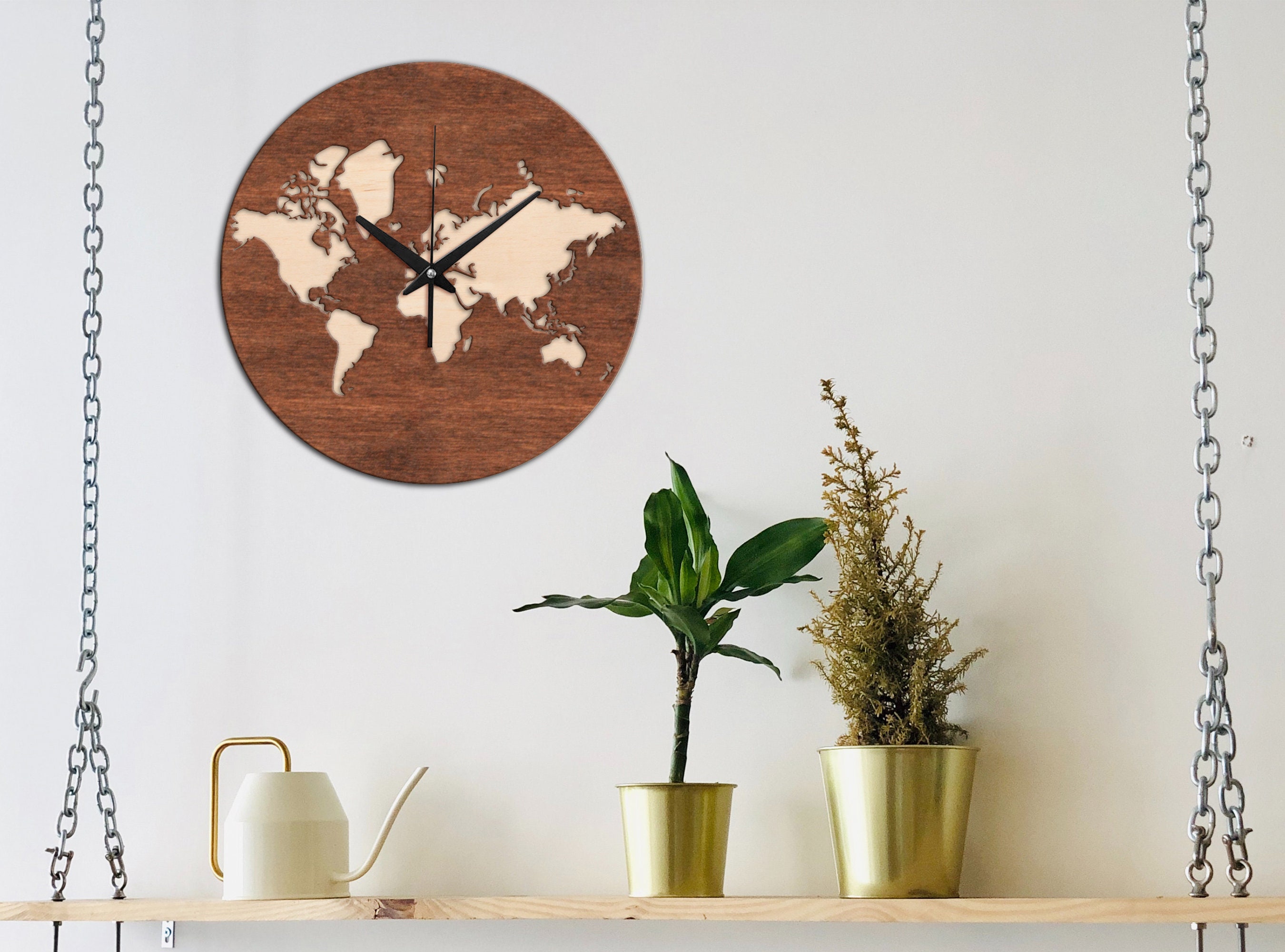 World Map Wall Clockworld Map Wall Decorwooden Wall Etsy