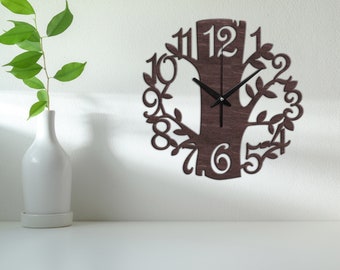 Tree wall clock,Tree wood wall art,Tree wood clock,Wood wall clock,Wooden wall clock,Kitchen wall clock