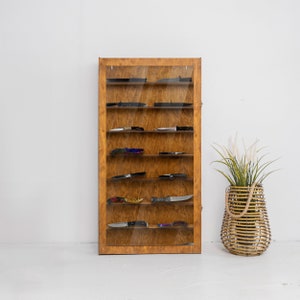 Wooden knife display case, Knife storage shelf, Pocket knife led cabinet, Pocket knife rack, Knife collection box, Pocket knife wall mount