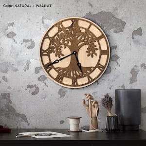 Baum des Lebens Wanduhr, Baum Wanduhr, Baum des Lebens Holzuhr, Wanduhr mit römischen Ziffern, Keltischer Baum des Lebens Wanduhr, Naturwanduhr