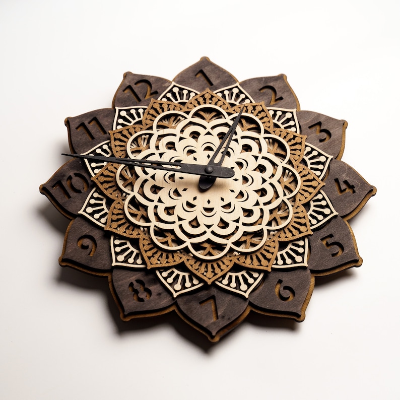 Väggklocka mandala, Yoga väggkonst, Yoga väggdekor, Mandala träklocka, Mandala väggklocka, Träväggklocka, Träväggklocka bild 4