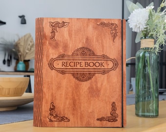 Engraved recipe book, Recipe book binder removable pages, Recipe book binder wood, Custom recipe journal hardcover, Cookbook journal