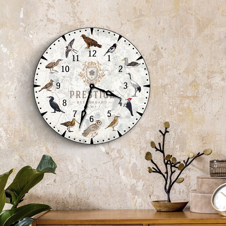 Audubon clock, Birds wall clock 12 Inch, Retro wall clock, Vintage wall clock, Botanical wall clock, Bird lover gift, Birdwatching gift image 2