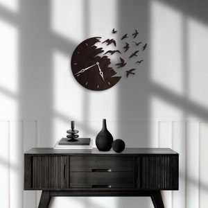 Birds wall clock, Bird flying clock, Modern wall clock unique, Decorative clock, Wooden wall clock, Large wall clock for living room image 3