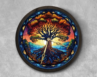 Tree of life wall clock, Tree wall clock, Colorful wall clock, Stained glass tree of life clock, Spiritual Wall Clock, Acrylic wall clock