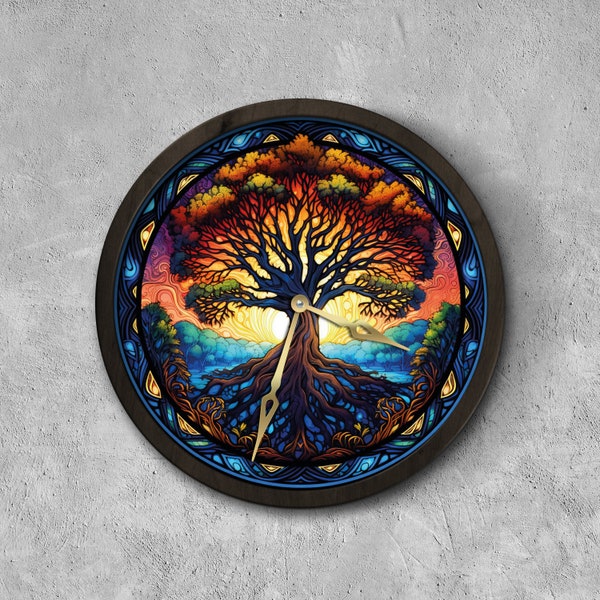 Horloge murale arbre de vie, horloge murale arbre, horloge murale colorée, horloge arbre de vie en vitrail, horloge murale spirituelle, horloge murale en acrylique