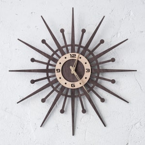 Mid century wall clock, Starburst wall clock, Atomic wall clock, Retro wall clock, Large wall clock, Modern wall clock, Wooden wall clock