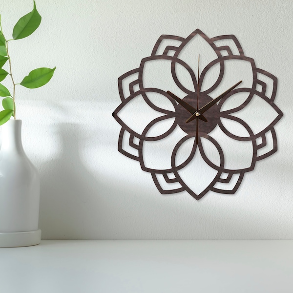 Geometric wood clock,Flower wall clock,Wooden clock custom,Wall clock unique,Large wall clock flower,modern wall clock decor,Wood wall clock