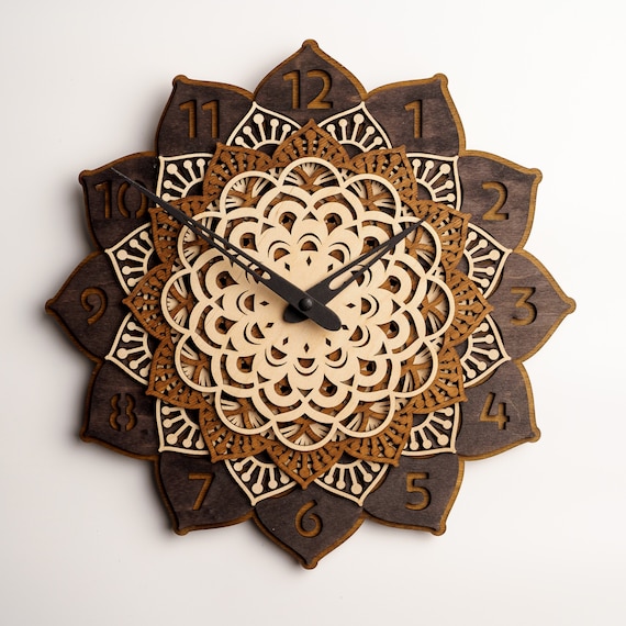 Wall clock mandala,Yoga wall art,Yoga wall decor,Mandala wood clock,Mandala wall clock,Wood wall clock,Wooden wall clock