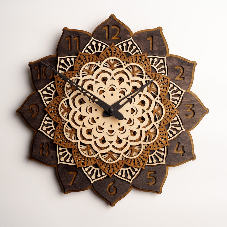 Väggklocka mandala, Yoga väggkonst, Yoga väggdekor, Mandala träklocka, Mandala väggklocka, Träväggklocka, Träväggklocka bild 1