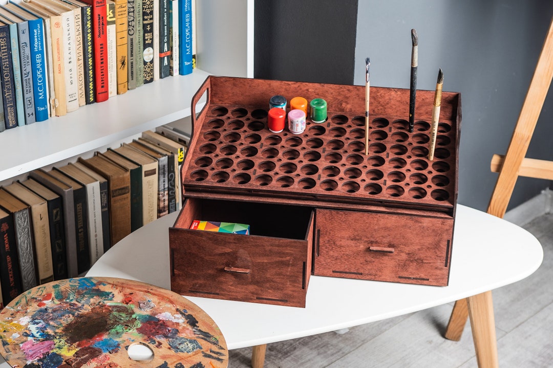 Paint Rack Citadel, Wooden Paint and Brush Holder, Paint Rack Organizer