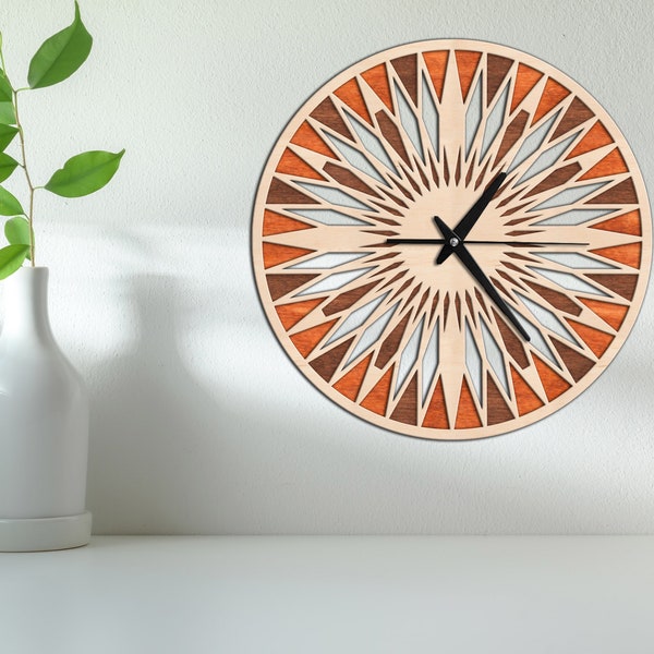 Modern wall clock wood,Geometric wall clock,Wall clock unique wood,Wood wall clock,Wooden wall clock