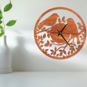 Bird wall clock,Wall clock floral,Wall clock birds,Modern wall clock small,Contemporary wall clock,Wood clock handmade,Wall clock wood