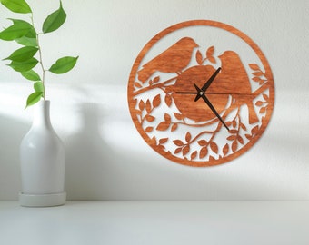 Bird wall clock,Wall clock floral,Wall clock birds,Modern wall clock small,Contemporary wall clock,Wood clock handmade,Wall clock wood